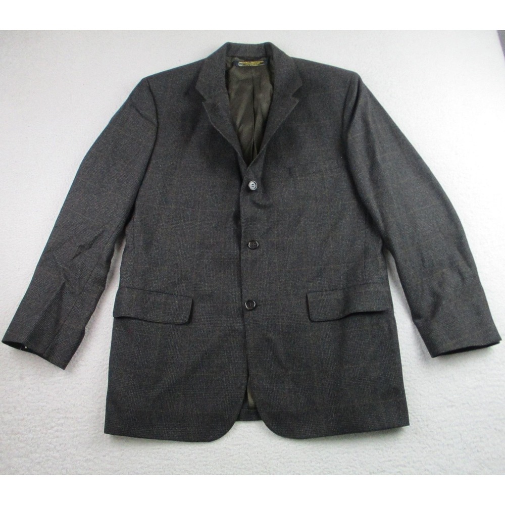 Brooks Brothers Blazer Mens 46R Gray Glen Plaid‎ Sport Coat Made in USA 3 Button